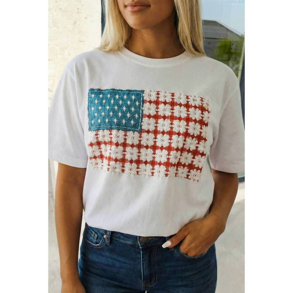 NEW AAPPARELLA fancy embroidered patch flag tee in white